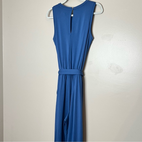 Banana Republic Sleeveless Rayon Viscose Blue Belted Wide Leg Jumpsuit 4 - Picture 11 of 14